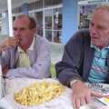 Clive and The Old Chap eat chips in Whitianga, Ferry Landing, Whitianga, New Zealand - 23rd November 1992
