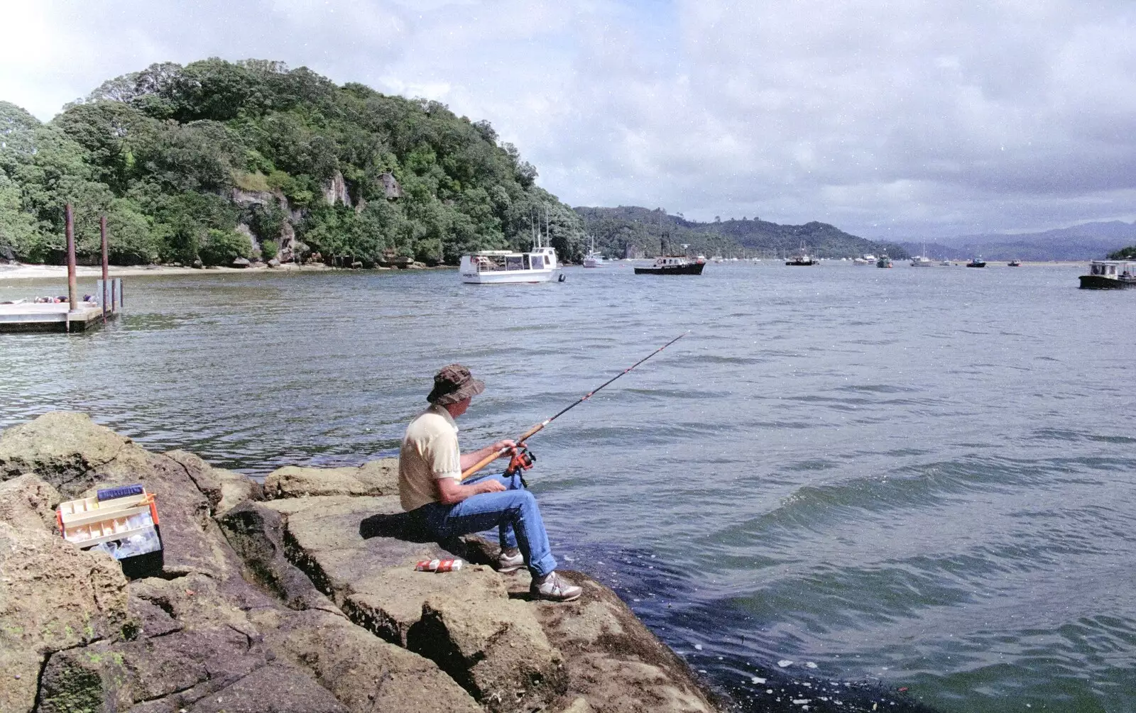 Clive sits on rocks and waits, from Ferry Landing, Whitianga, New Zealand - 23rd November 1992