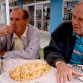 Clive, Dad and Nosher eat a huge heap of chips in Whitianga