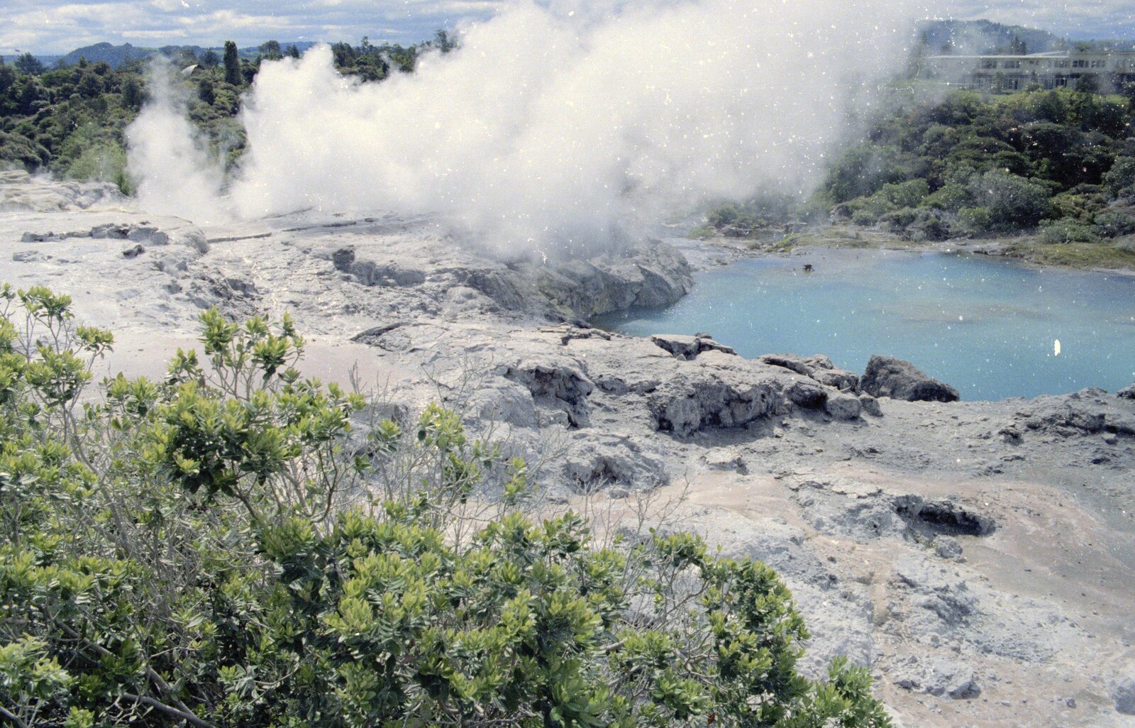 A cobalt-blue lake and some steam from A Road-trip Through Rotorua to Palmerston, North Island, New Zealand - 27th November 1992