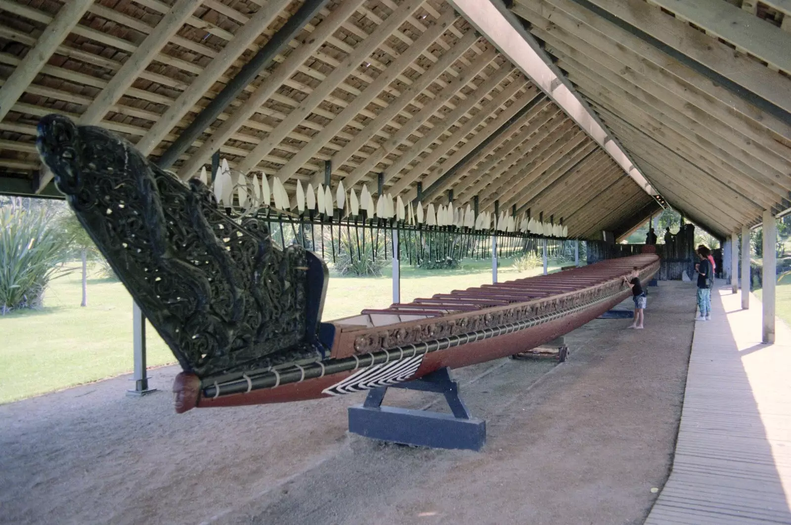 A Māori Waka Taua, from A Road-trip Through Rotorua to Palmerston, North Island, New Zealand - 27th November 1992