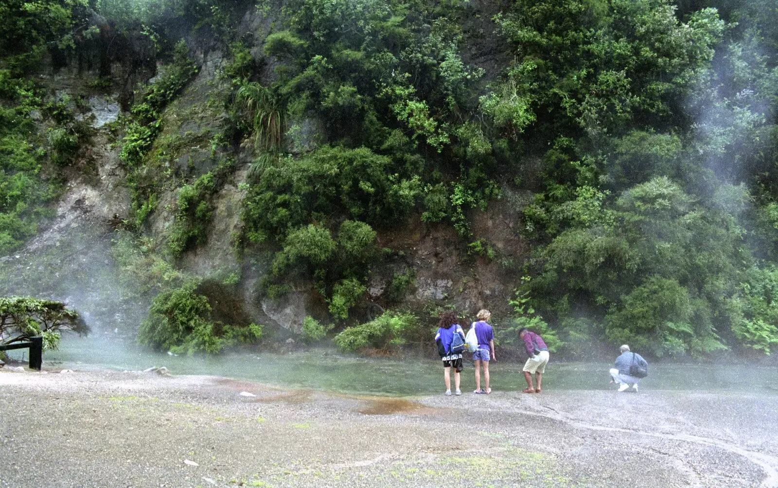 Tourists inspect a bubbling green pool, from A Road-trip Through Rotorua to Palmerston, North Island, New Zealand - 27th November 1992