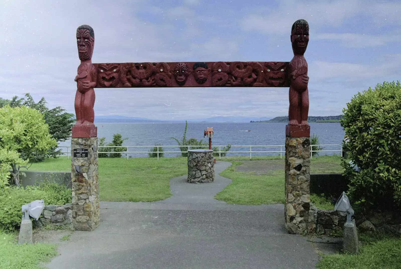 A Maori gate on the shores of Lake Taupo, from A Road-trip Through Rotorua to Palmerston, North Island, New Zealand - 27th November 1992