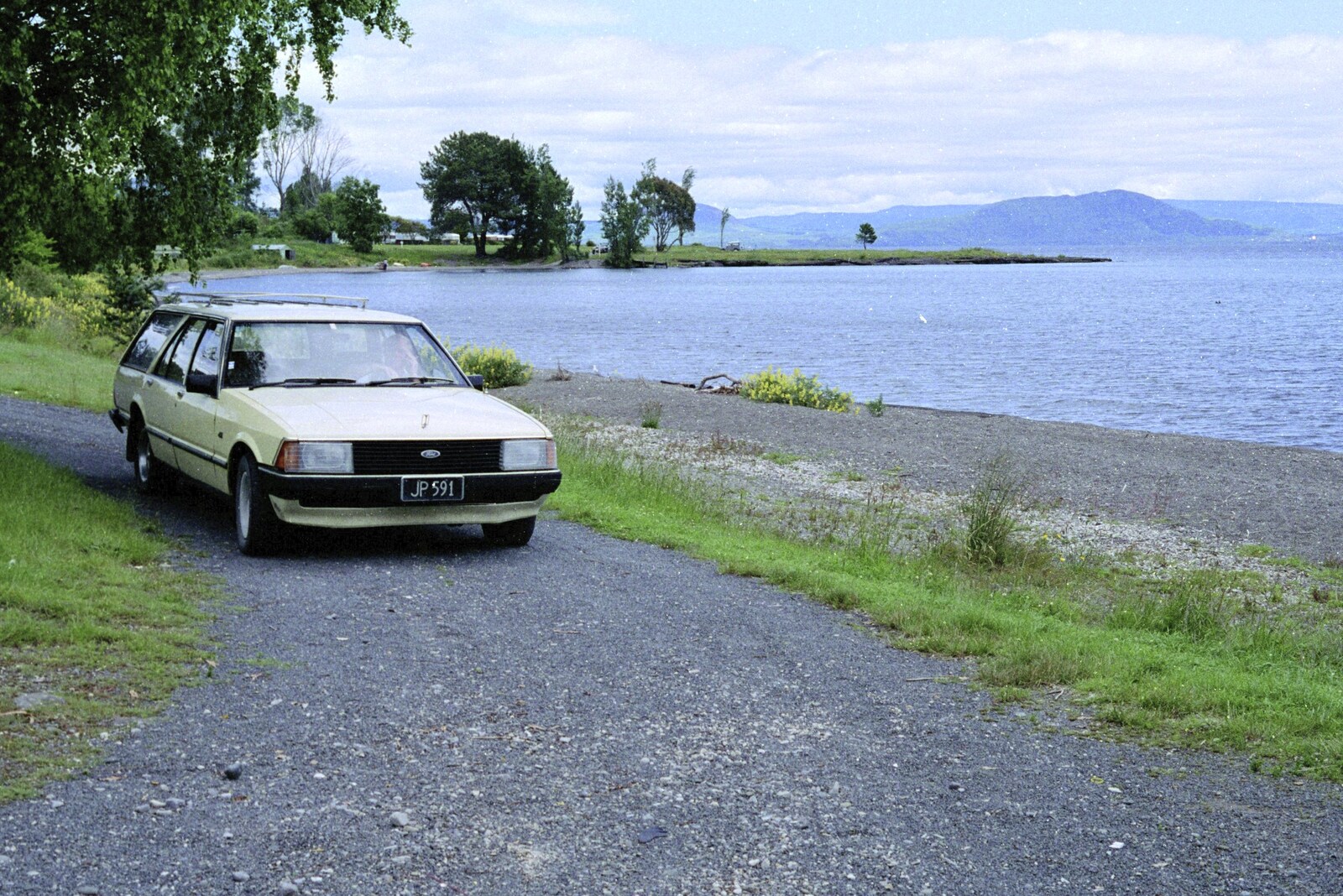 The 3.7 litre Ford Falcon by the lake from A Road-trip Through Rotorua to Palmerston, North Island, New Zealand - 27th November 1992