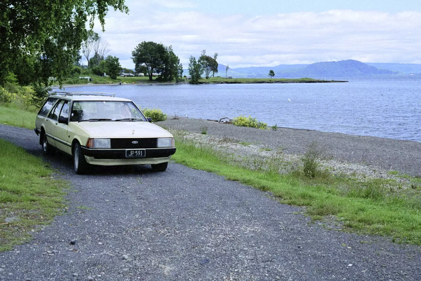 The 3.7 litre Ford Falcon by the lake, from A Road-trip Through Rotorua to Palmerston, North Island, New Zealand - 27th November 1992