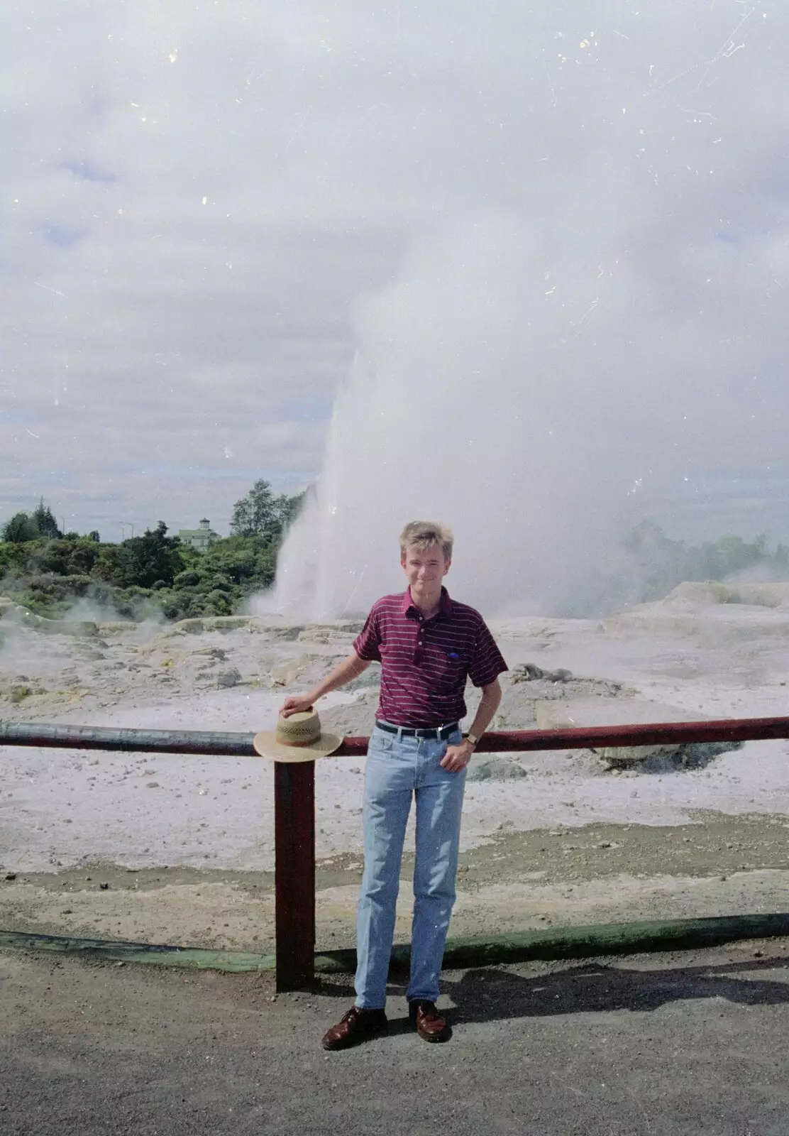 Nosher and hat in front of a geyser, from A Road-trip Through Rotorua to Palmerston, North Island, New Zealand - 27th November 1992