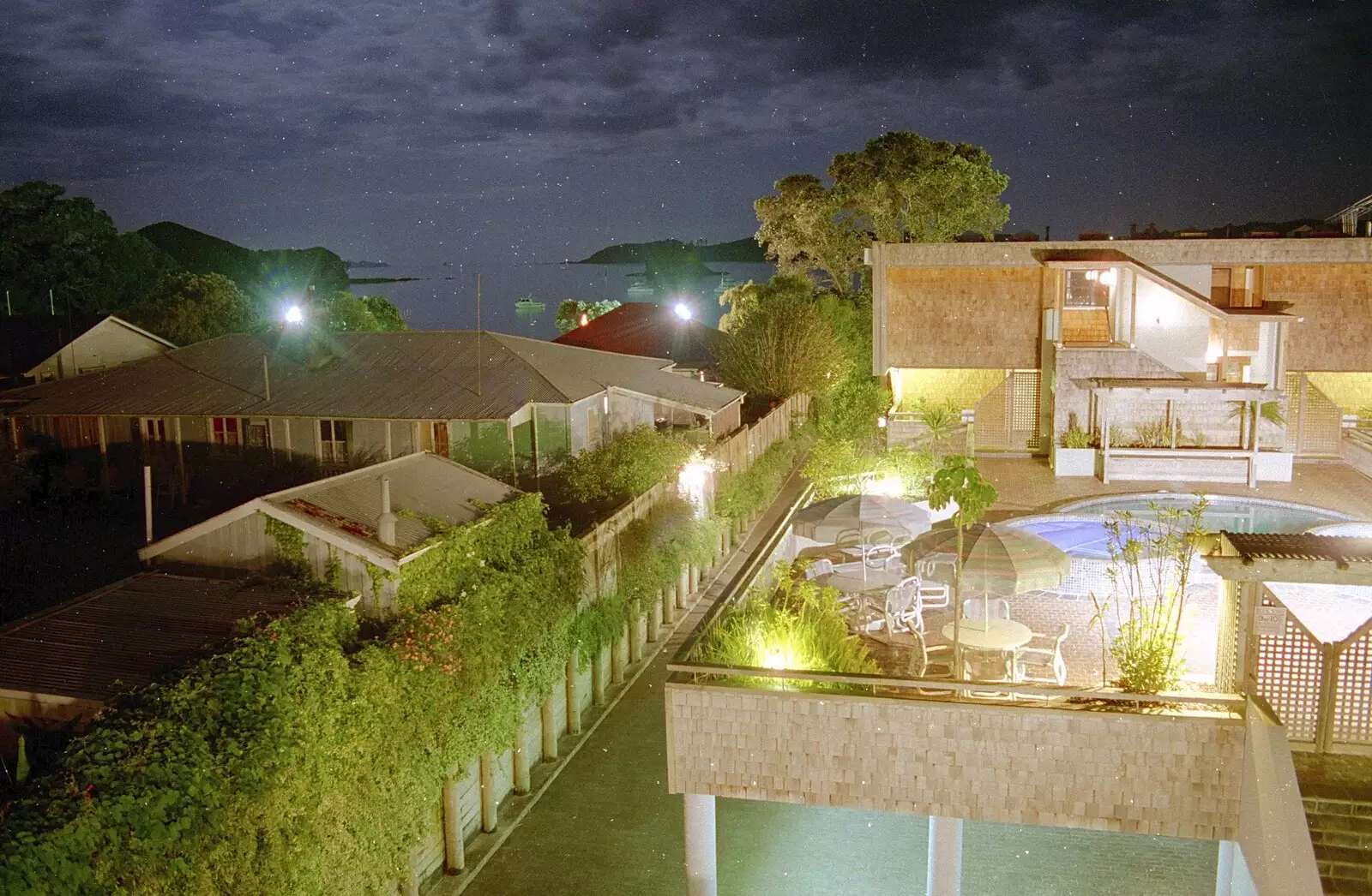 The apartment complex by night, from The Bay Of Islands, New Zealand - 29th November 1992