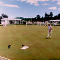 A game of bowls is underway at Lake Taupo