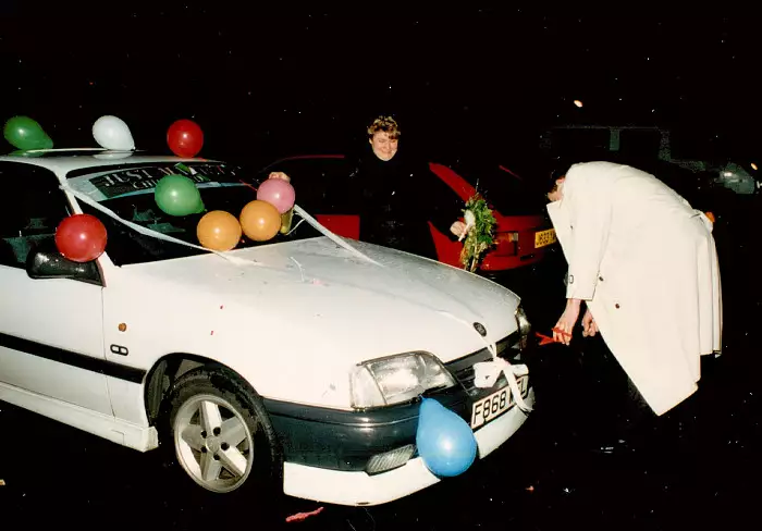 The car is prepared, from Anna and Chris's Wedding, Southampton - December 1992