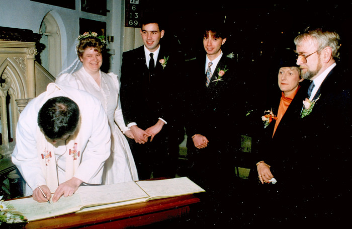 Signing the register from Anna and Chris's Wedding, Southampton - December 1992