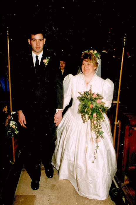 Walking up the nave from Anna and Chris's Wedding, Southampton - December 1992