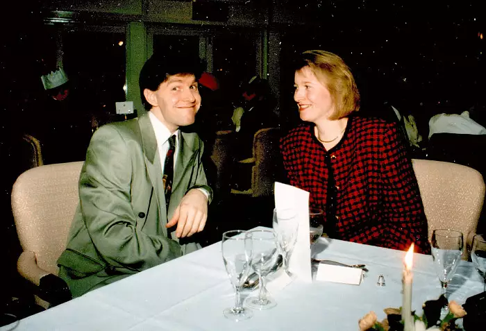 Sean mugs, Maria looks on, from Anna and Chris's Wedding, Southampton - December 1992