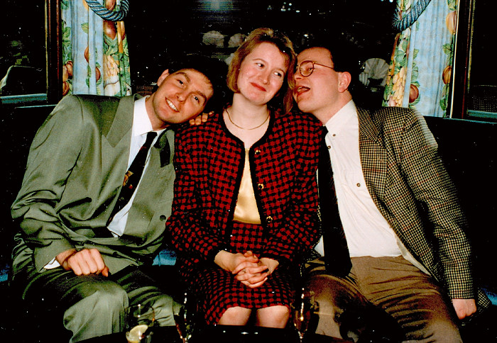 Sean, Maria and Hamish (getting his tongue out) from Anna and Chris's Wedding, Southampton - December 1992