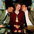Sean, Maria and Hamish (getting his tongue out), Anna and Chris's Wedding, Southampton - December 1992