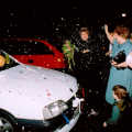 Confetti is hurled as Anna and Chris leave, Anna and Chris's Wedding, Southampton - December 1992