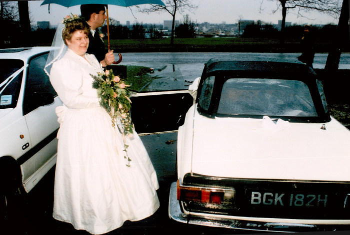 A cute old Triumph Stag convertible from Anna and Chris's Wedding, Southampton - December 1992
