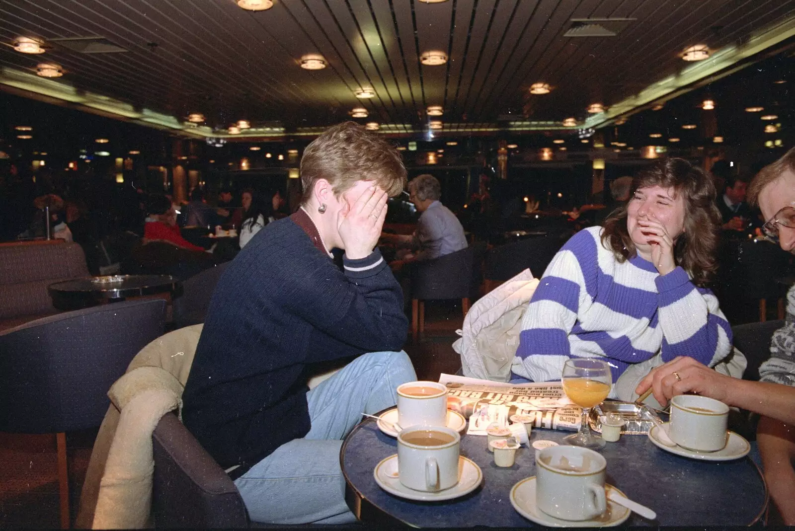 Pete Brewis' girlfriend tries to hide, from Clays Does Bruges, Belgium - 19th December 1992