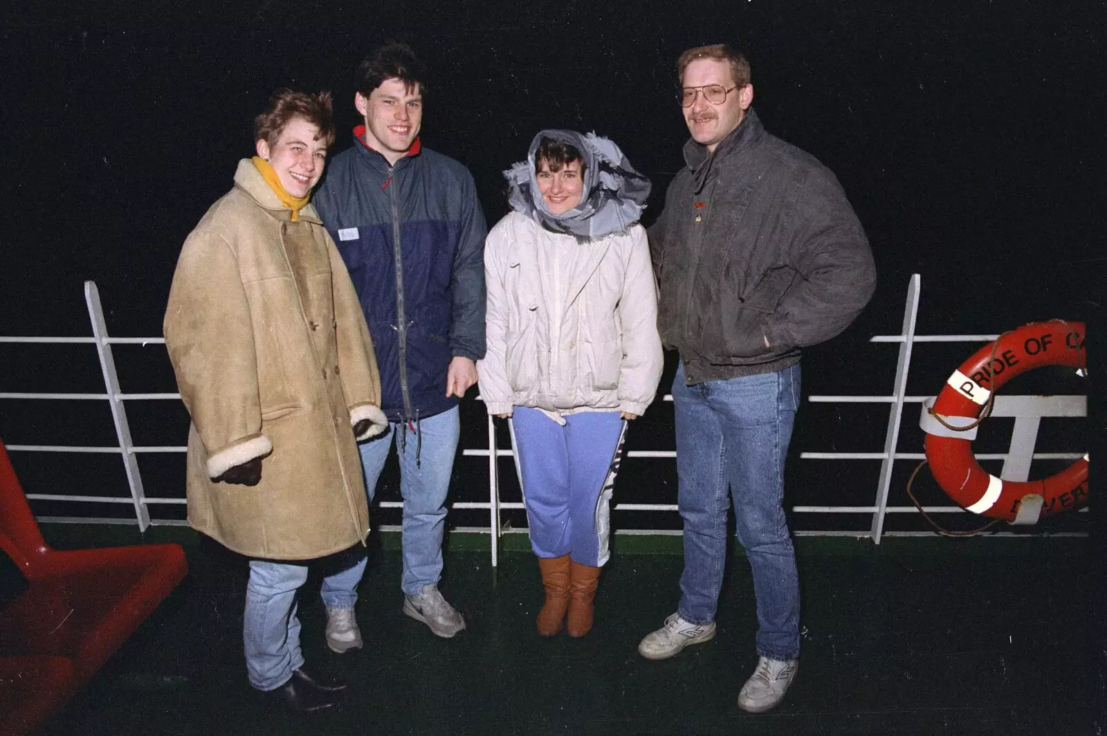 The windy deck of the Pride of Calais ferry, from Clays Does Bruges, Belgium - 19th December 1992