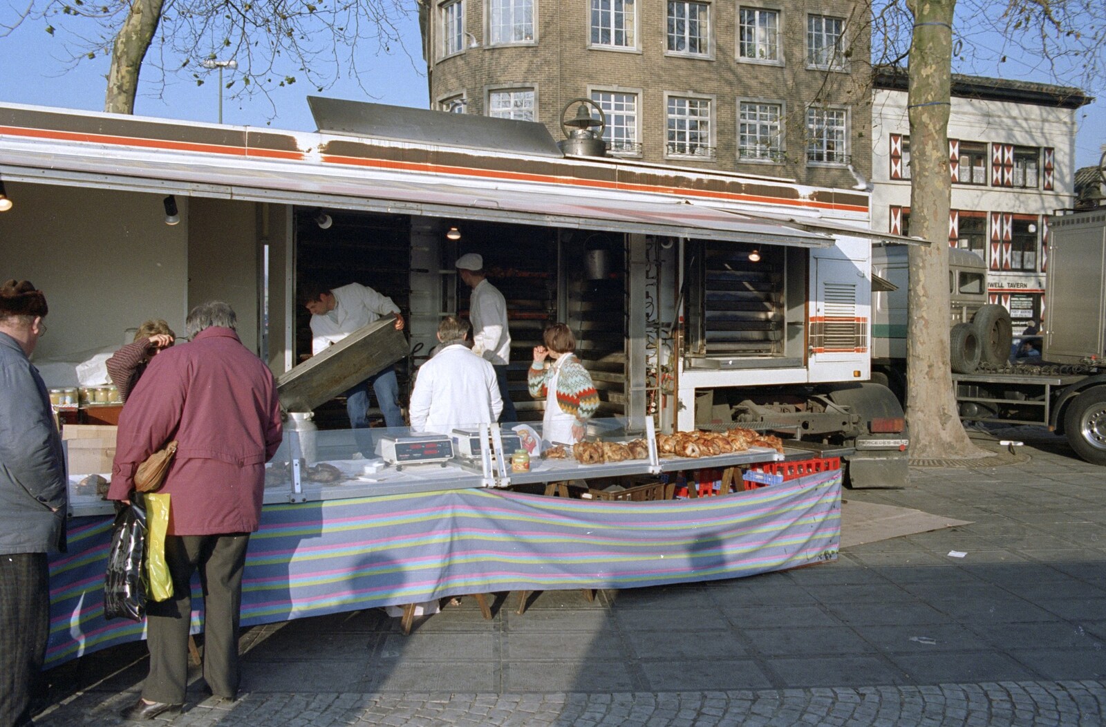 A Bruges food stall packs up for the day from Clays Does Bruges, Belgium - 19th December 1992