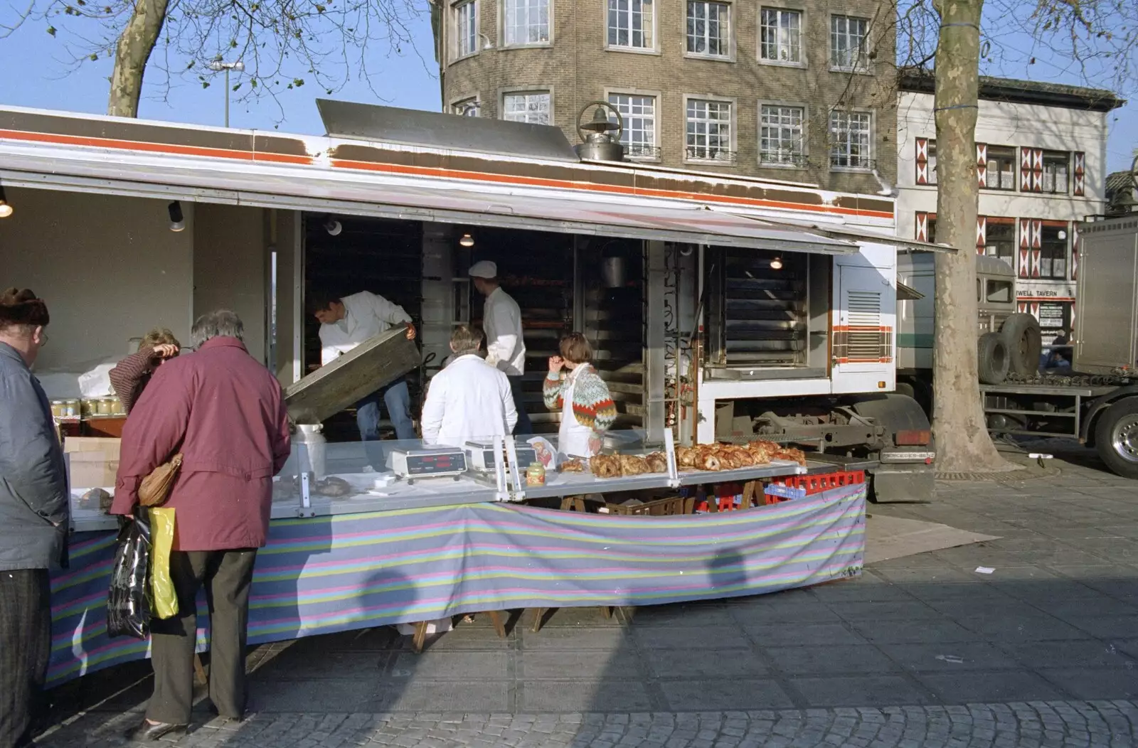 A Bruges food stall packs up for the day, from Clays Does Bruges, Belgium - 19th December 1992