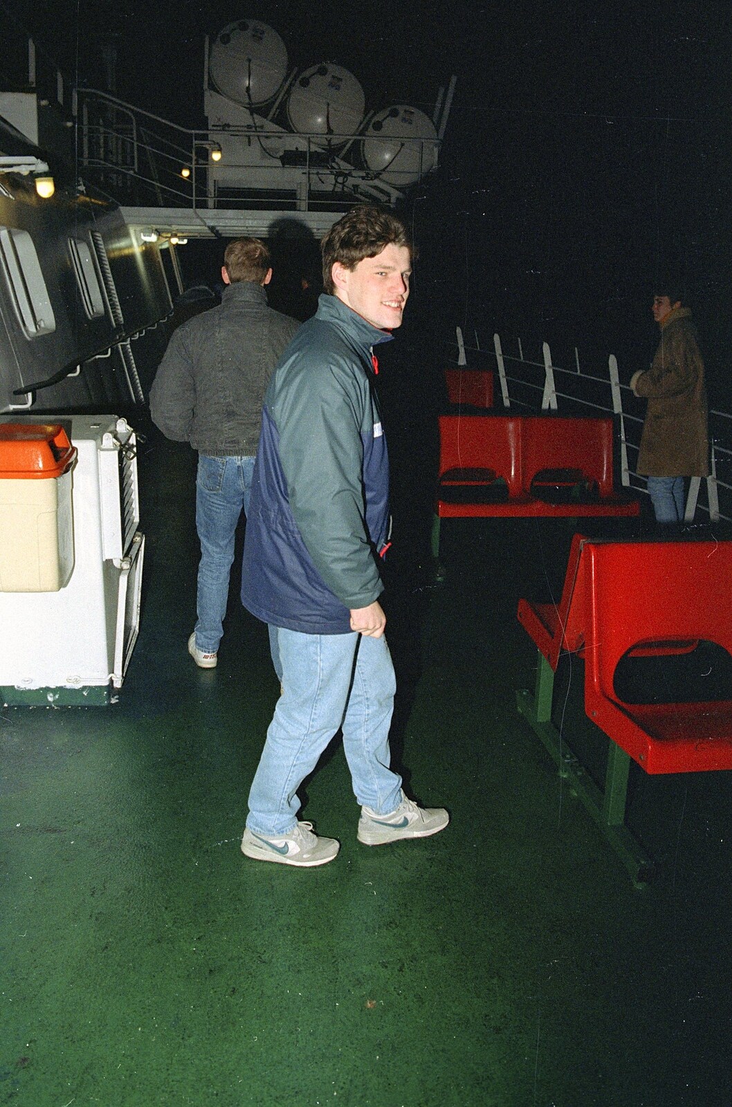 Pete Brewis on the deck of the ferry from Clays Does Bruges, Belgium - 19th December 1992