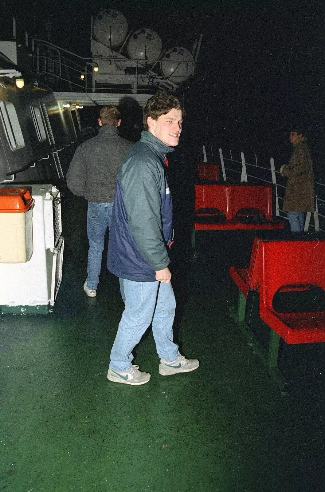 Pete Brewis on the deck of the ferry, from Clays Does Bruges, Belgium - 19th December 1992