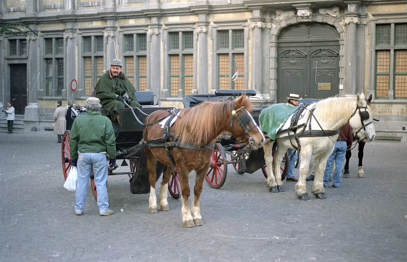 A couple of horse-and-carts wait for tourists, from Clays Does Bruges, Belgium - 19th December 1992