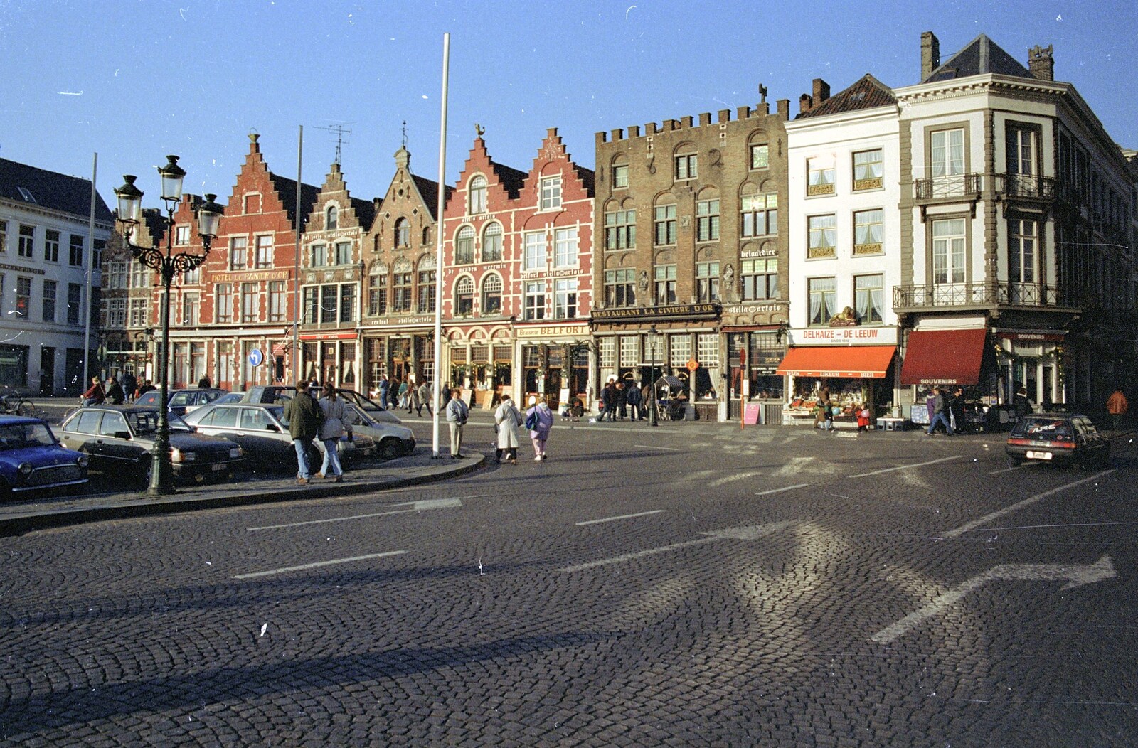 The Clays posse crosses the road from Clays Does Bruges, Belgium - 19th December 1992