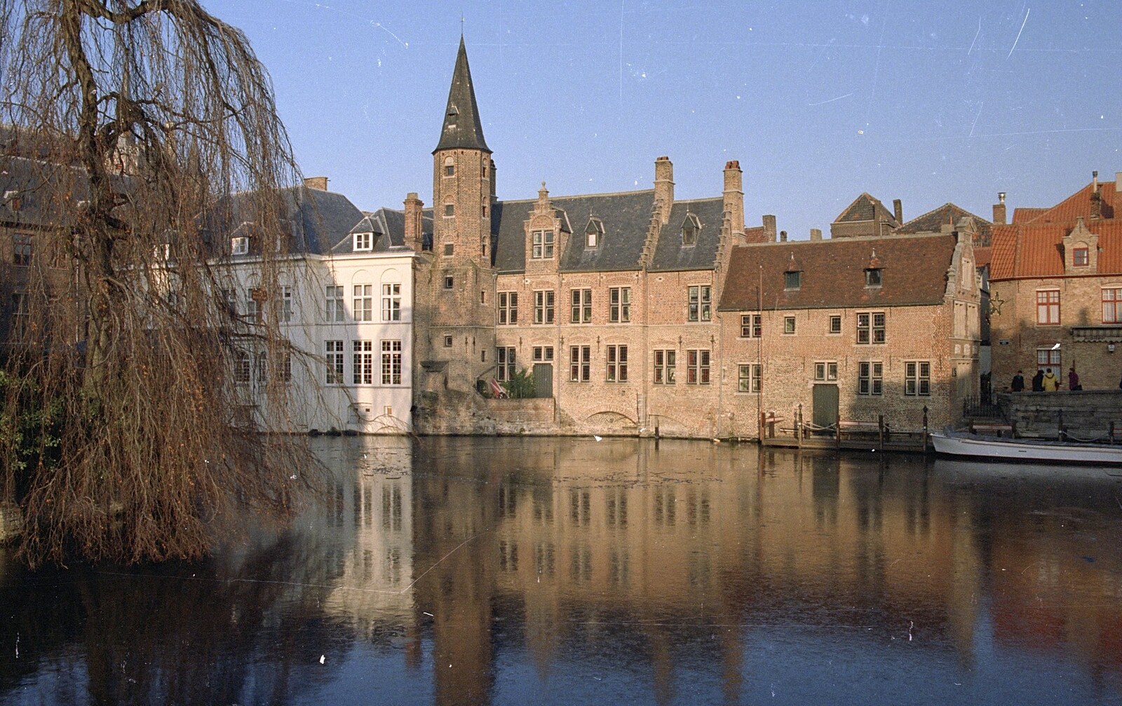Tranquil reflected buildings in a Bruges river from Clays Does Bruges, Belgium - 19th December 1992