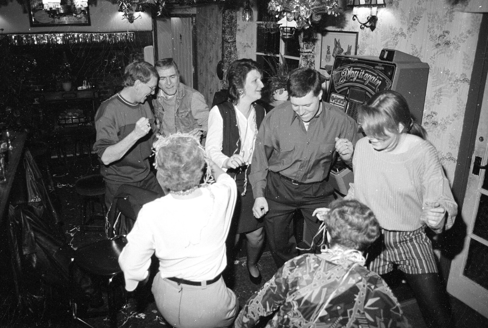 Some sort of dancing breaks out from New Year's Eve at the Swan Inn, Brome, Suffolk - 31st December 1992