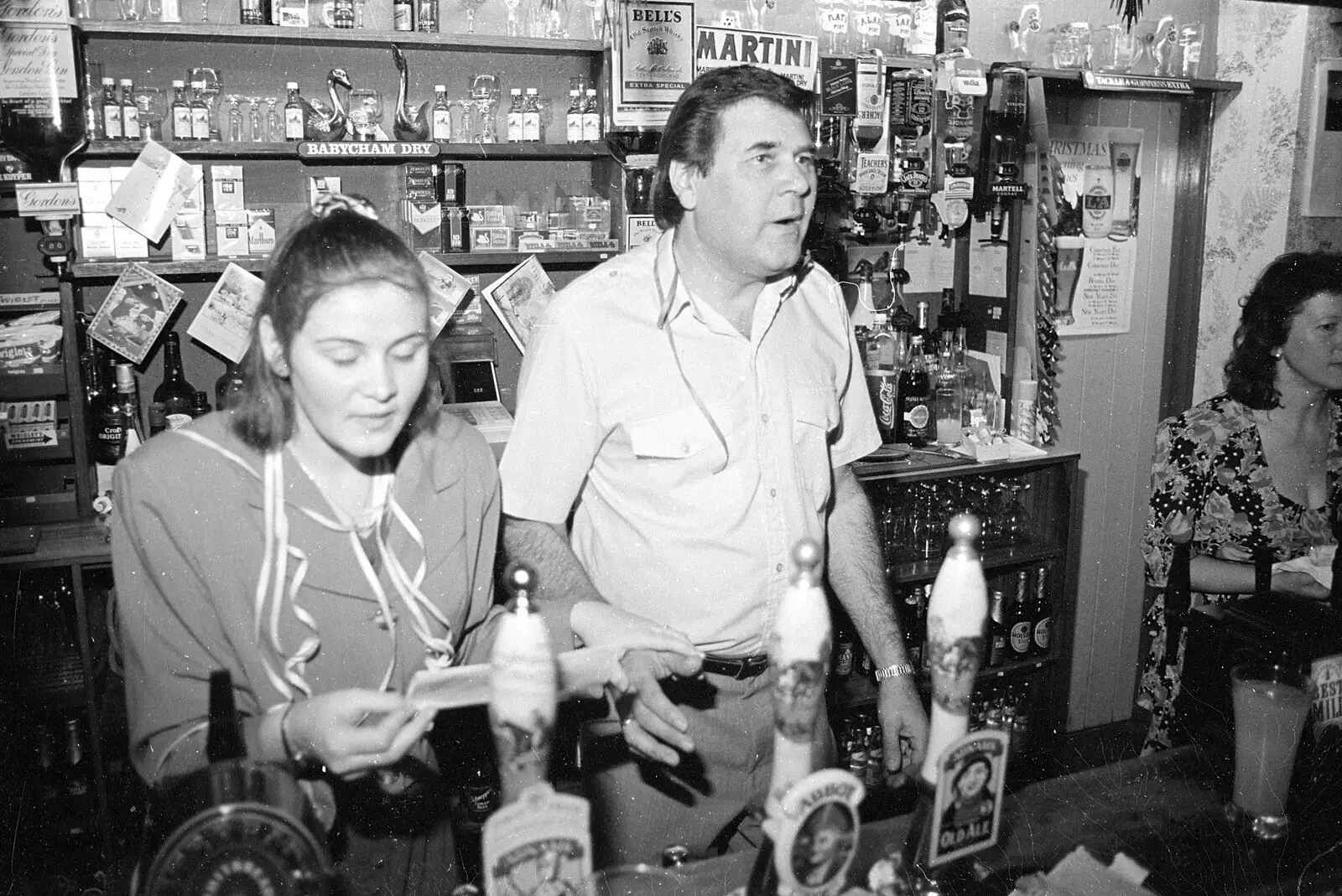 Claire reads something, from New Year's Eve at the Swan Inn, Brome, Suffolk - 31st December 1992