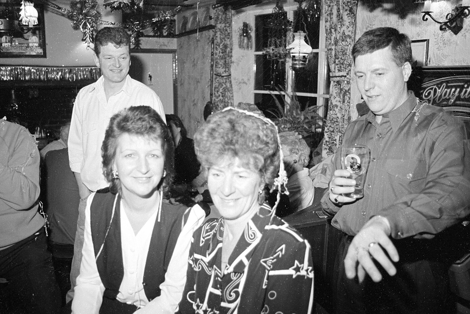 Janet's got string on her head from New Year's Eve at the Swan Inn, Brome, Suffolk - 31st December 1992