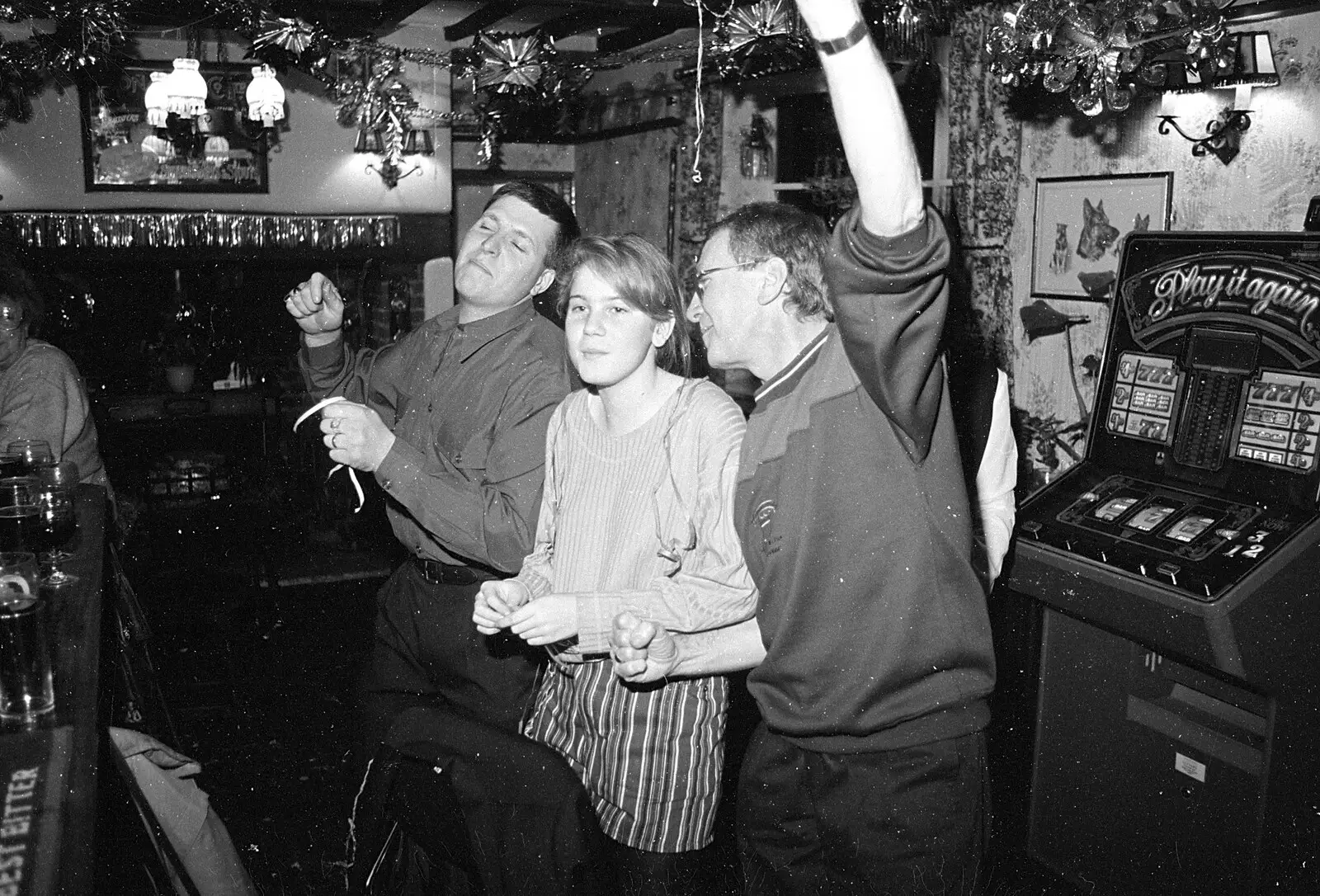 Barry, Lorraine and John Willy, from New Year's Eve at the Swan Inn, Brome, Suffolk - 31st December 1992