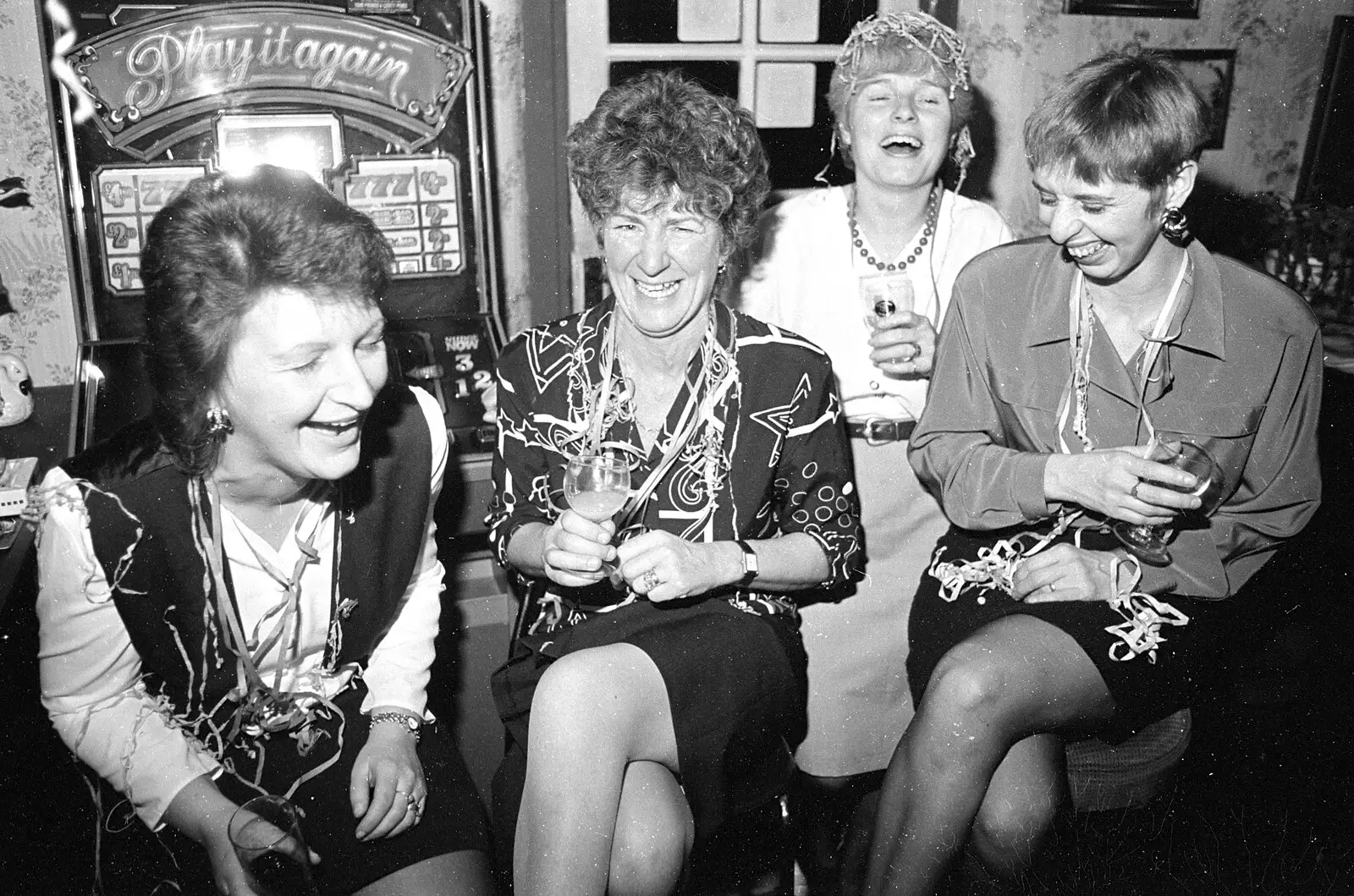 Davina, Janet and Spam have a knees-up, from New Year's Eve at the Swan Inn, Brome, Suffolk - 31st December 1992