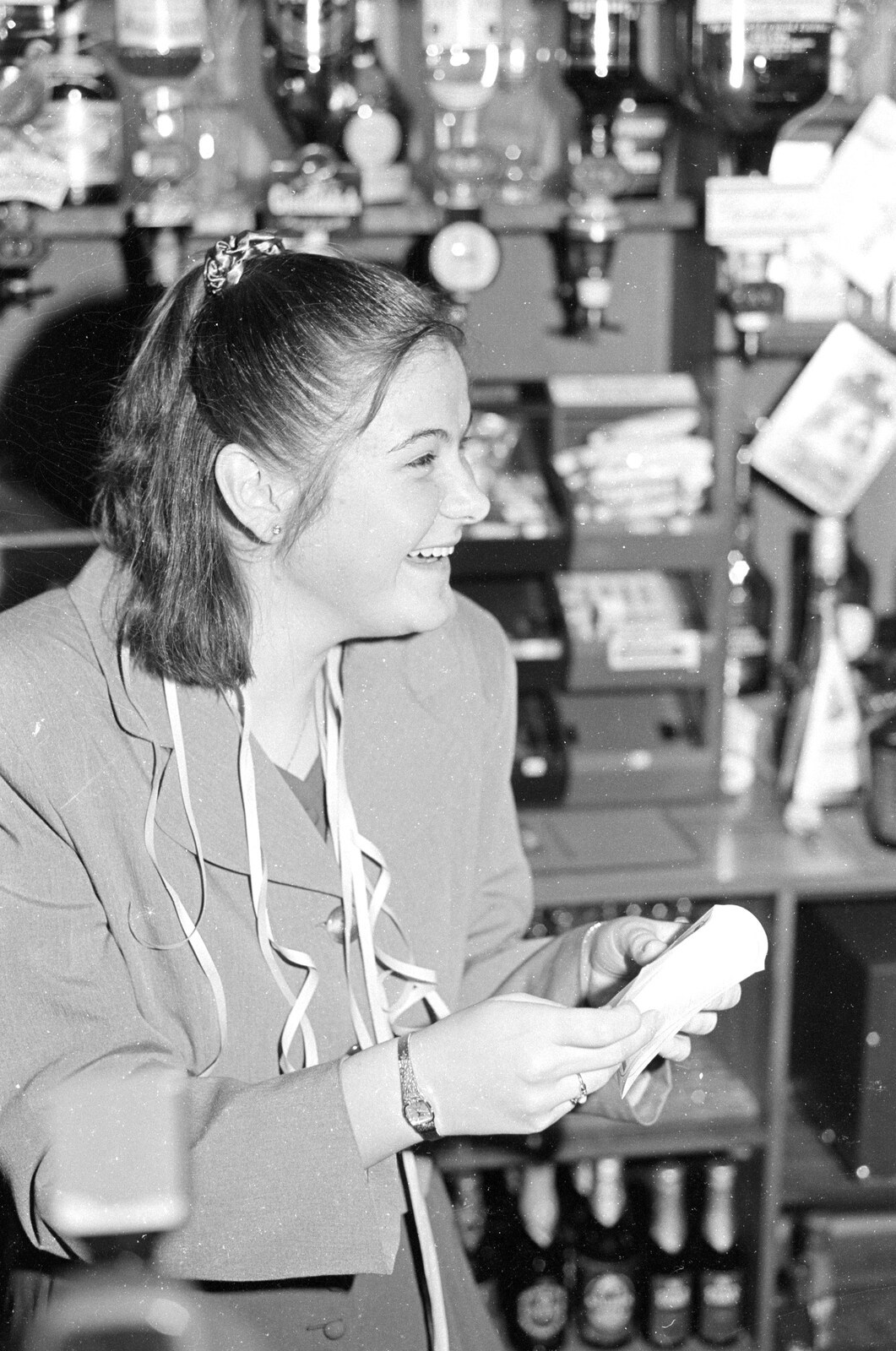 Claire has a giggle from New Year's Eve at the Swan Inn, Brome, Suffolk - 31st December 1992