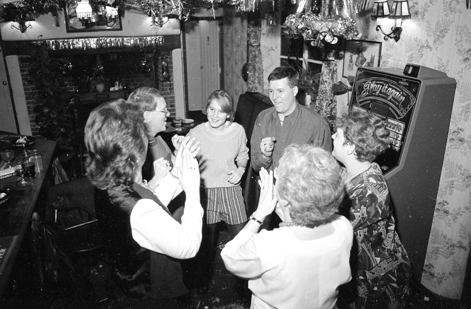 A dancing circle from New Year's Eve at the Swan Inn, Brome, Suffolk - 31st December 1992