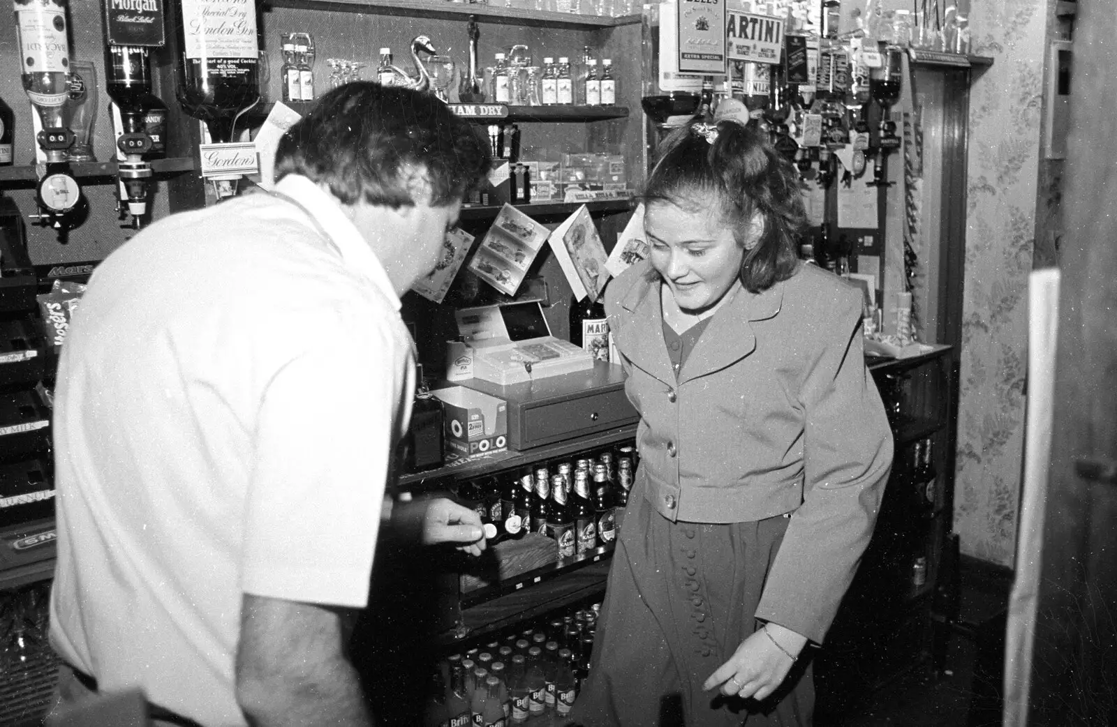 Alan and Claire dance behind the bar, from New Year's Eve at the Swan Inn, Brome, Suffolk - 31st December 1992