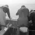 The fishermen look at the nets, A Fishing Trip on the Linda M, Southwold, Suffolk - 25th April 1993