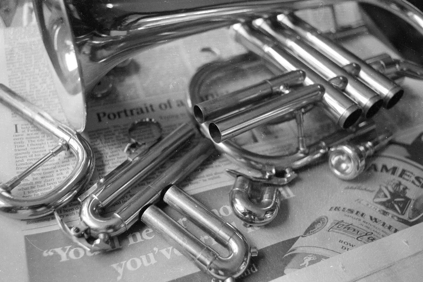 A borrowed trumpet gets a clean, from A Fishing Trip on the Linda M, Southwold, Suffolk - 25th April 1993