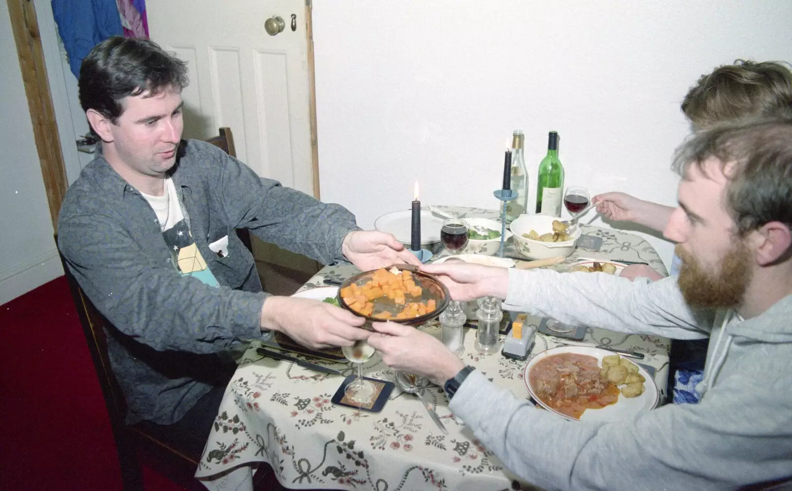 Dave hands Rik some carrots, from A Trip to Mutton Cove, Plymouth, Devon - 15th May 1993