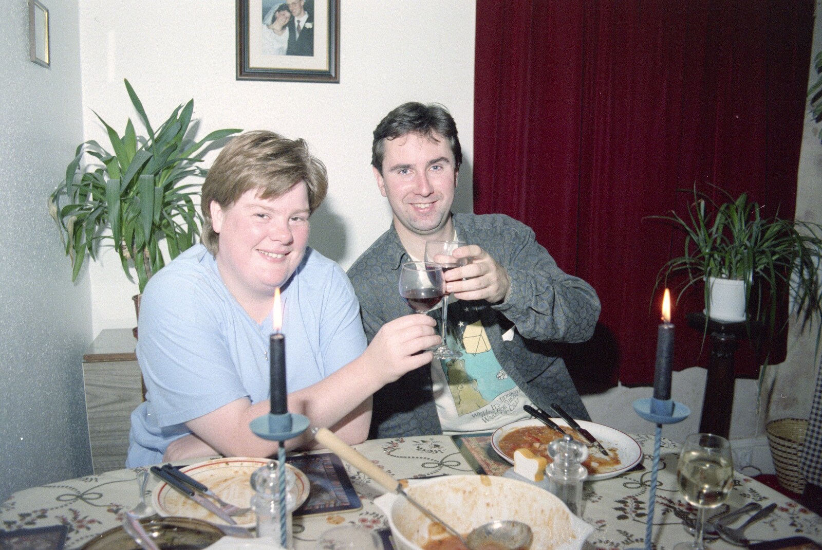 Kate and Rik have a cheers moment from A Trip to Mutton Cove, Plymouth, Devon - 15th May 1993
