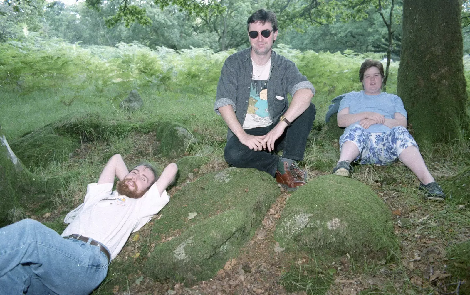 We lounge about on some mossy rocks, from A Trip to Mutton Cove, Plymouth, Devon - 15th May 1993