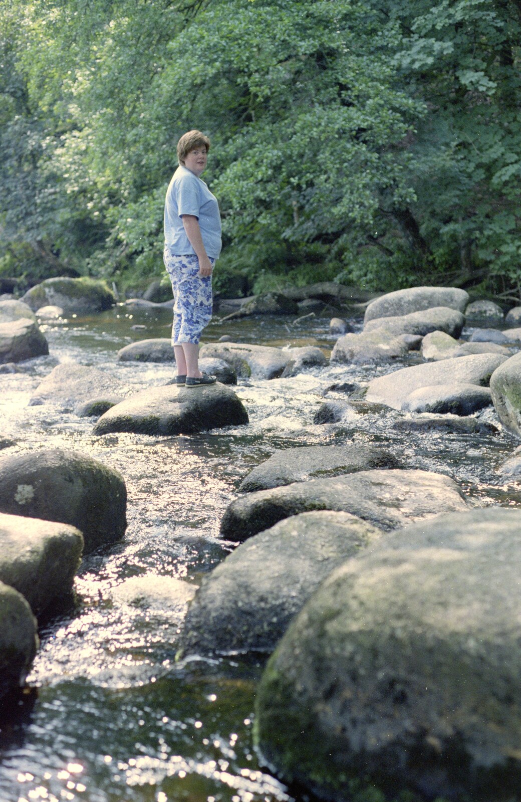 Kate stands on a rock in the river from A Trip to Mutton Cove, Plymouth, Devon - 15th May 1993