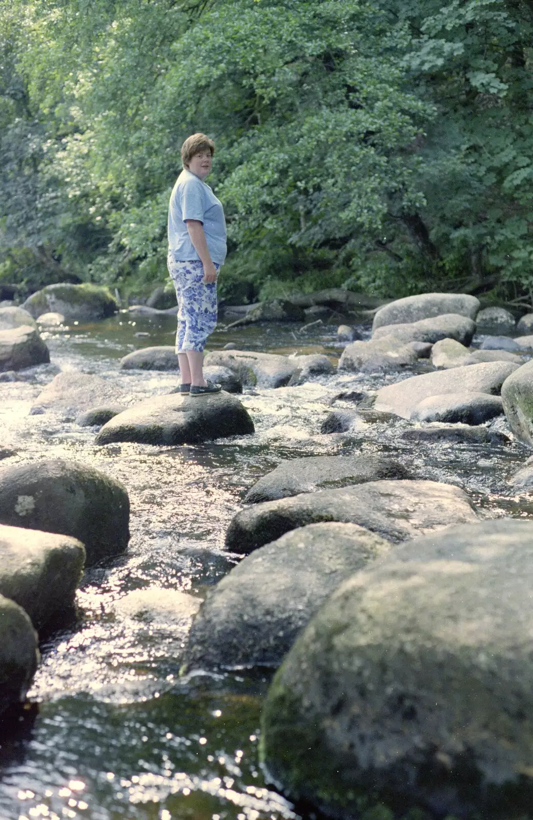 Kate stands on a rock in the river, from A Trip to Mutton Cove, Plymouth, Devon - 15th May 1993