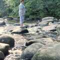 Kate stands on a rock in the river, A Trip to Mutton Cove, Plymouth, Devon - 15th May 1993