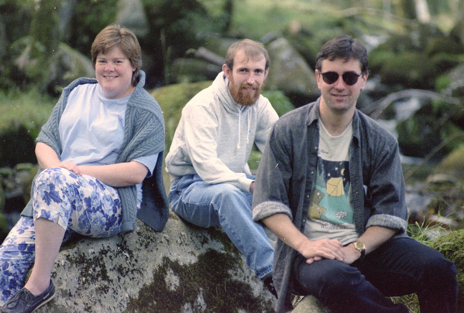 Kate, Dave and Riki near Badger's Holt from A Trip to Mutton Cove, Plymouth, Devon - 15th May 1993