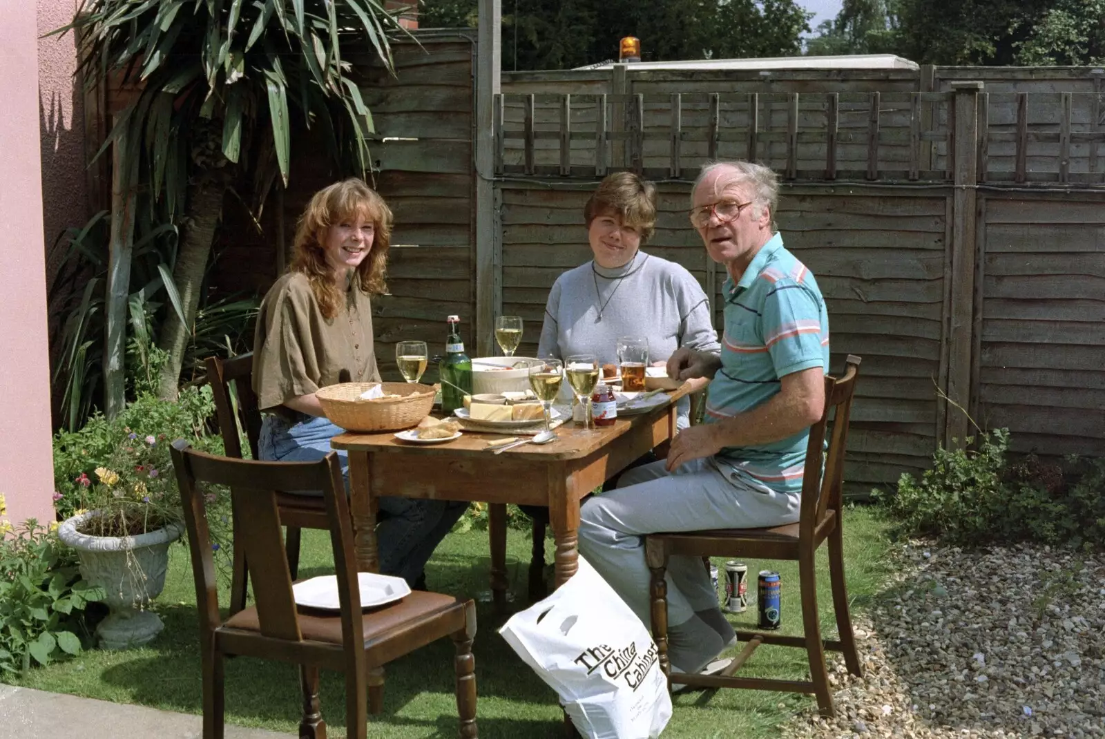 Mel, Sis and The Old Chap in the garden , from Mel Visits and a bit of Clays, Stuston and Bungay, Suffolk - 19th June 1993