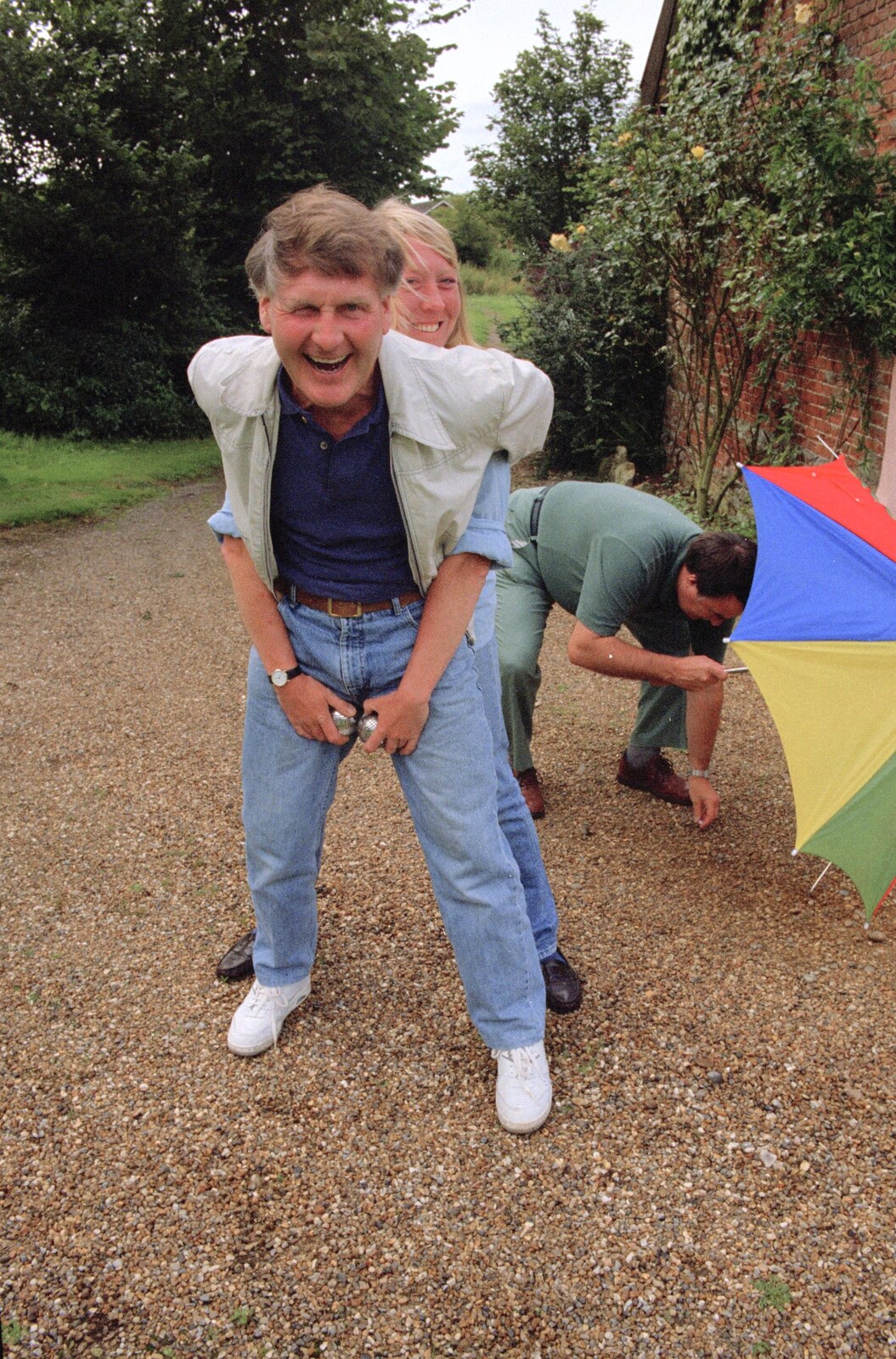 Sue pretends that Bernie's got balls of steel from Mel Visits and a bit of Clays, Stuston and Bungay, Suffolk - 19th June 1993