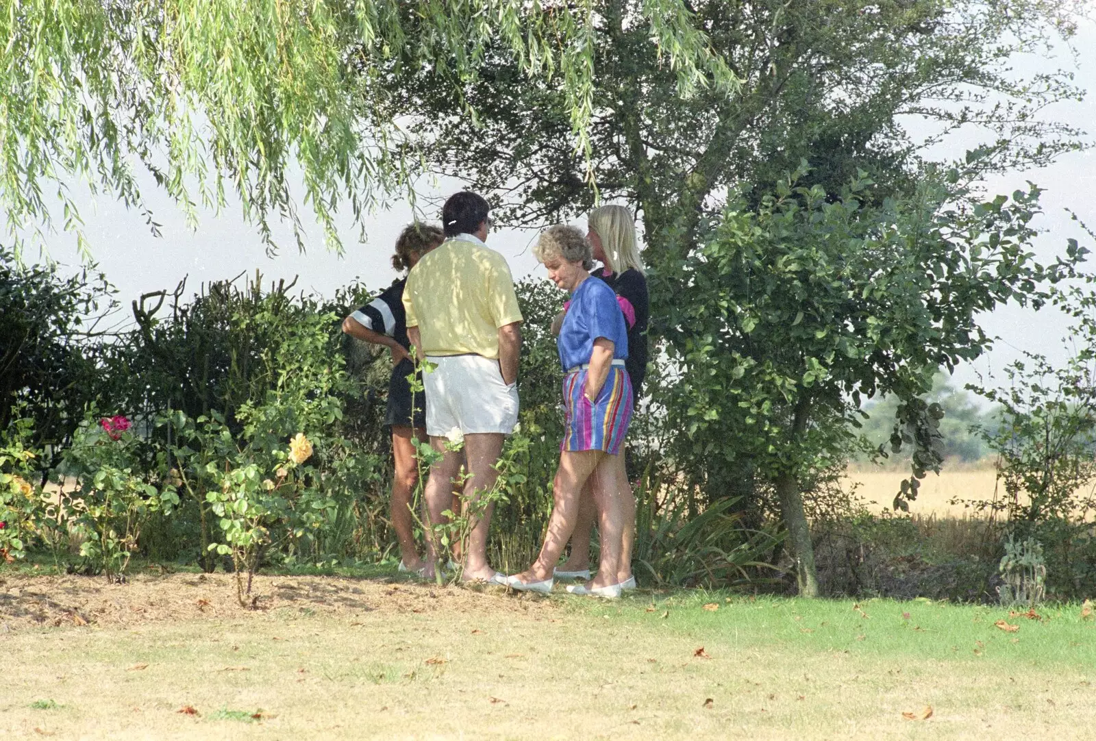 The gang huddle under a willow, from A Mad Sue Hooley, Stuston, Suffolk  - 5th July 1993