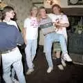 Jimmy, Mikey and Wavy dance around, Jim's Stag Day and a Stripper, Brome Swan, Suffolk - 17th July 1993